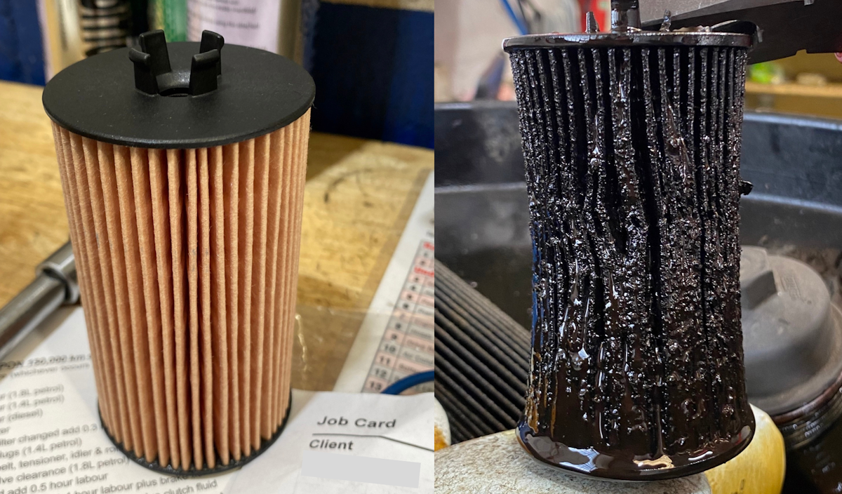 Oil filter comparison - new and clogged